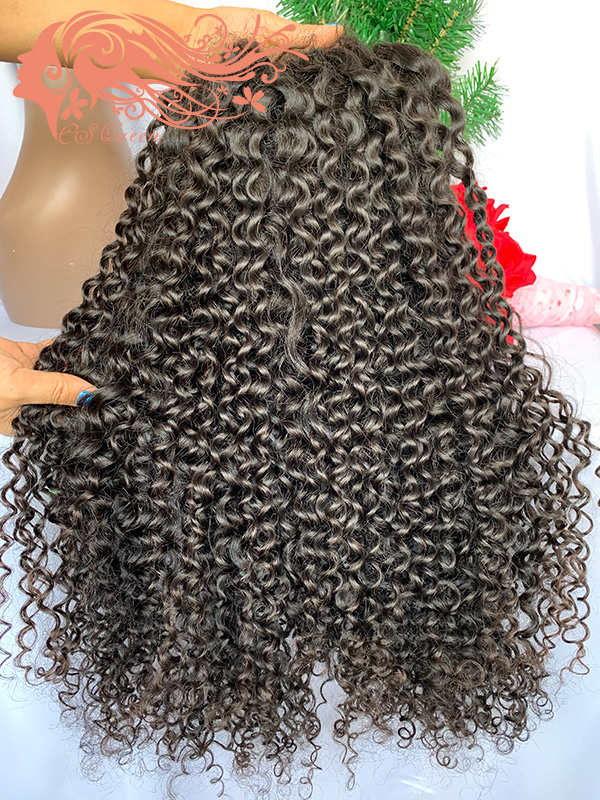 Csqueen Raw Natural Curly 4*4 Transparent Lace Closure wig 100% Human Hair 180%density